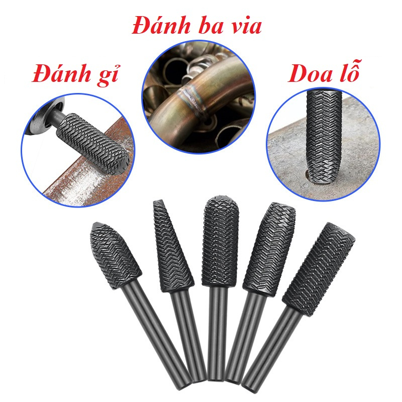 Bộ 5 đầu mài dũa, đánh gỉ cốt 6mm dùng cho kim loại mềm, gỗ, nhựa
