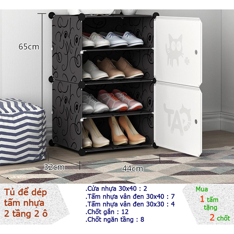 Tủ Giày Dép Lắp Ghép Kiểu Mới 4 Ngăn, Mỗi Ngăn Đựng Được 2 Đôi Giày, Tủ Giày Lắp Ghép Thông Minh Tg04