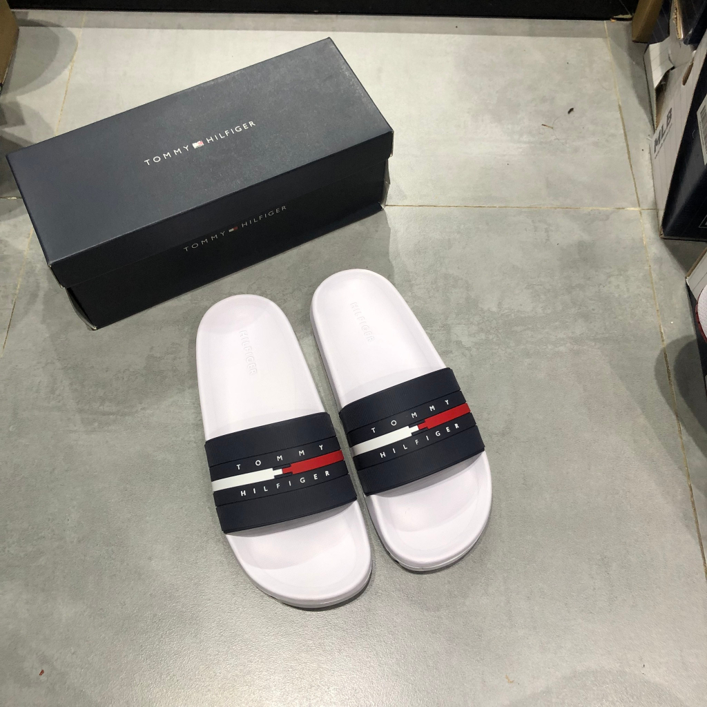 Dép quai ngang Tommy Hilfiger Ratter Dark Blue Trắng Xanh Đen | PiuPiu Authentic