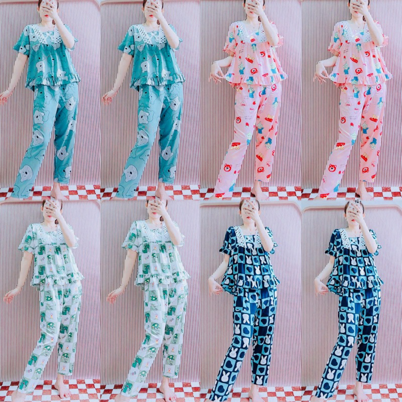 Bộ đồ Tole tay ngắn cổ vuông viền ren quần dài