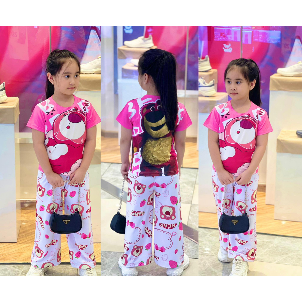 Set tay ngắn quần dài bé gái chất thun lạnh in 3D loại 1 siêu xinh cho bé cân nặng từ 10 đến 42kg