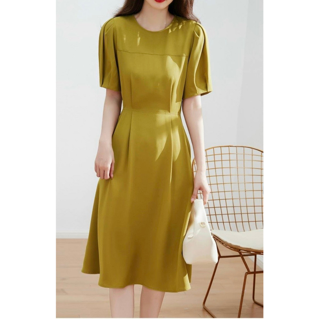 Đầm váy midi công sở chử A cổ tròn ngắn tay mùa hè phong cách hàn quốc cho nữ Đầm váy xòe đi biển