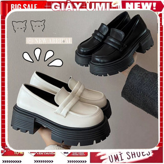 [FORM RỘNG] Giày Lười Oxford ĐÔ ĐỐC PHỒNG LOAFER Ulzzang màu Đen/Kem Đế Cao 6cm dáng Lolita mới đẹp hot thời trang
