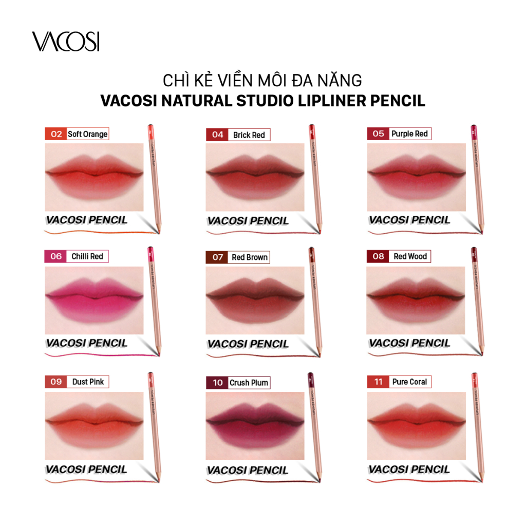 Chì Đa Năng Viền Môi, Vẽ Bọng Mắt VACOSI Natural Studio Lipliner Pencil 3G