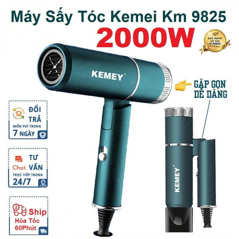 Máy Sấy Tóc KEMEI KM-9825, 2 Chiều Hình Dạng Chữ T, Công Suất 2000W, Chuyên Nghiệp Có Thể Gập Dễ Dàng - Mang Đi Du Lịch