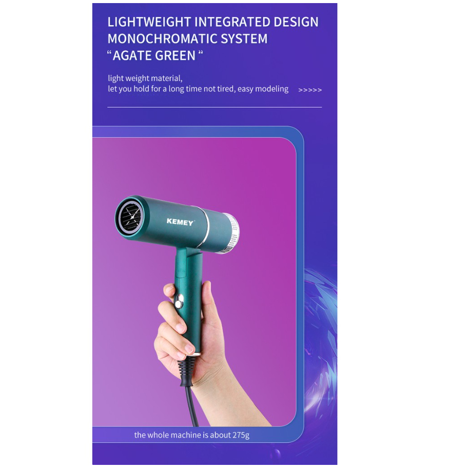 Máy Sấy Tóc KEMEI KM-9825, 2 Chiều Hình Dạng Chữ T, Công Suất 2000W, Chuyên Nghiệp Có Thể Gập Dễ Dàng - Mang Đi Du Lịch