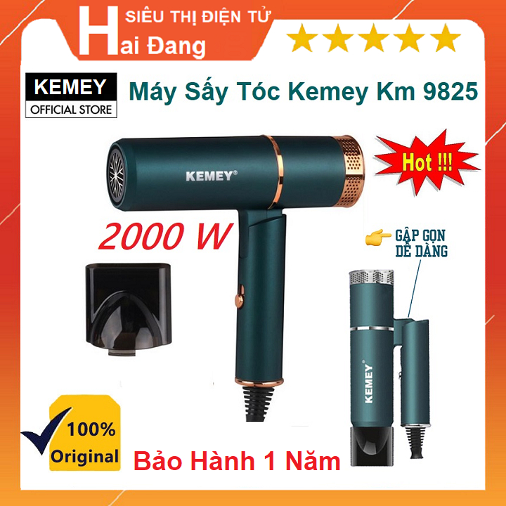 Máy Sấy Tóc KEMEI KM-9825, 2 Chiều Hình Dạng Chữ T, Công Suất 2000W, Chuyên Nghiệp Có Thể Gập Dễ Dàng - Mang Đi Du Lịch
