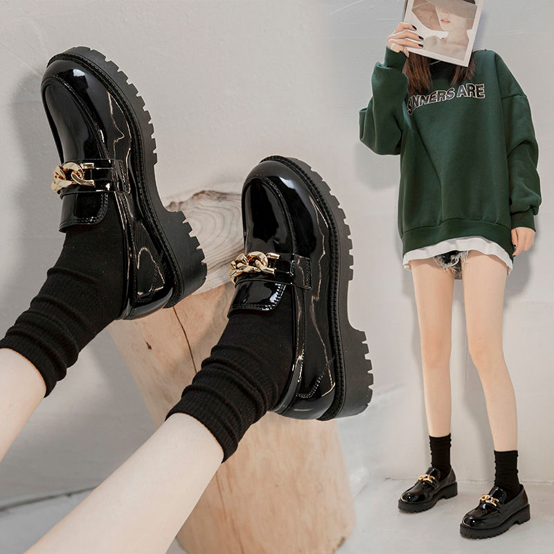Giày Lolita da bóng đế cao 3,5 cm,phối dây xích,giày oxford trẻ trung năng động
