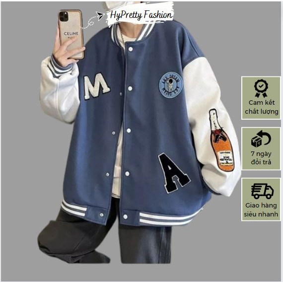Áo bomber jacket chữ M A cực chuẩn kiểu bóng chày, áo khoác bomber nam TPHCM local brand hàng chuẩn shop HYPRETTY AB03
