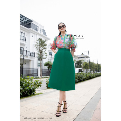 Áo Sơ Mi Kiểu Nữ Công Sở My Way Cổ V Tay Phồng Họa Tiết Hoa Cao Cấp 2MA0660
