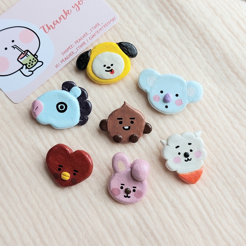 Pin ghim cài áo đất sét handmade nhiều hình xinh xắn cài cặp sách balo