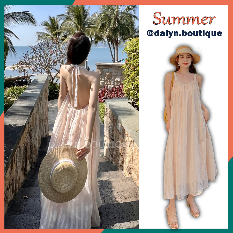 Váy Maxi QC Thiết Kế Đi Biển 2 Dây Buộc Cổ Hở Lưng Nhiều Kiểu Dáng Sexy Mẫu Mới 2023 - Dalyn