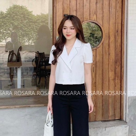 Áo Sơ Mi Trắng Ngắn Tay Cổ Chữ V Thời Trang Nữ Rosara SM72