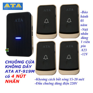Bộ chuông cửa không dây có 4 NÚT NHẤN ATA AT-919M - màu đen