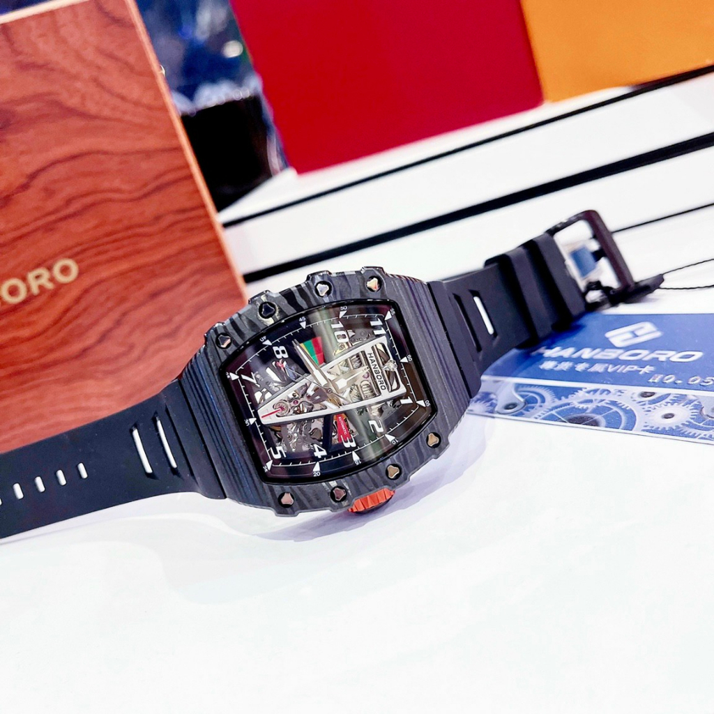 Đông Hồ Hanboro Nam,Chính Hãng,Máy Cơ Tự Động,Size:44mm.Trẻ Trung-Năng Động-Cá Tính