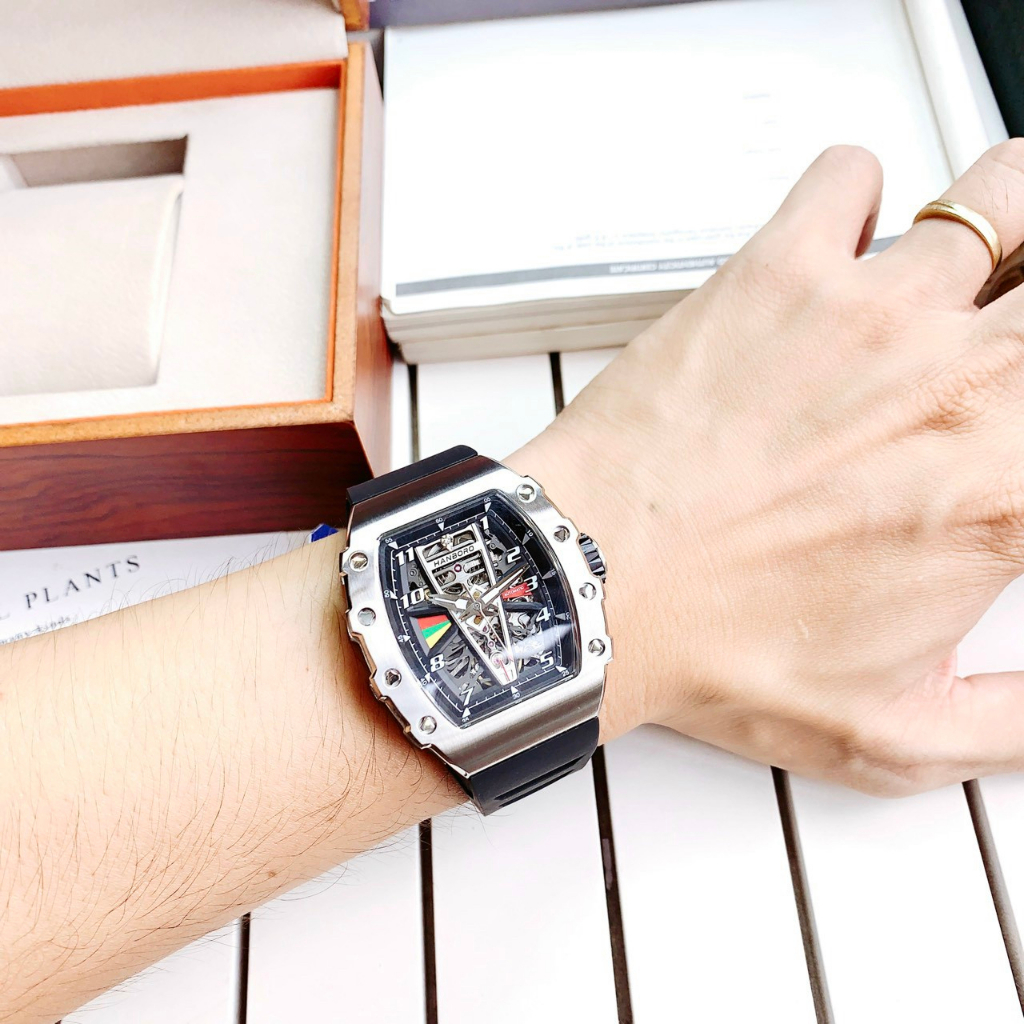 Đông Hồ Hanboro Nam,Chính Hãng,Máy Cơ Tự Động,Size:44mm.Trẻ Trung-Năng Động-Cá Tính