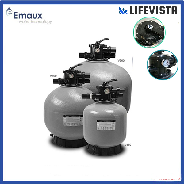 Bình Lọc Cát Hồ Bơi Emaux Series V400-900 Kèm Van 6 Ngã, bình lọc bể bơi, lọc cát, van 6 ngã