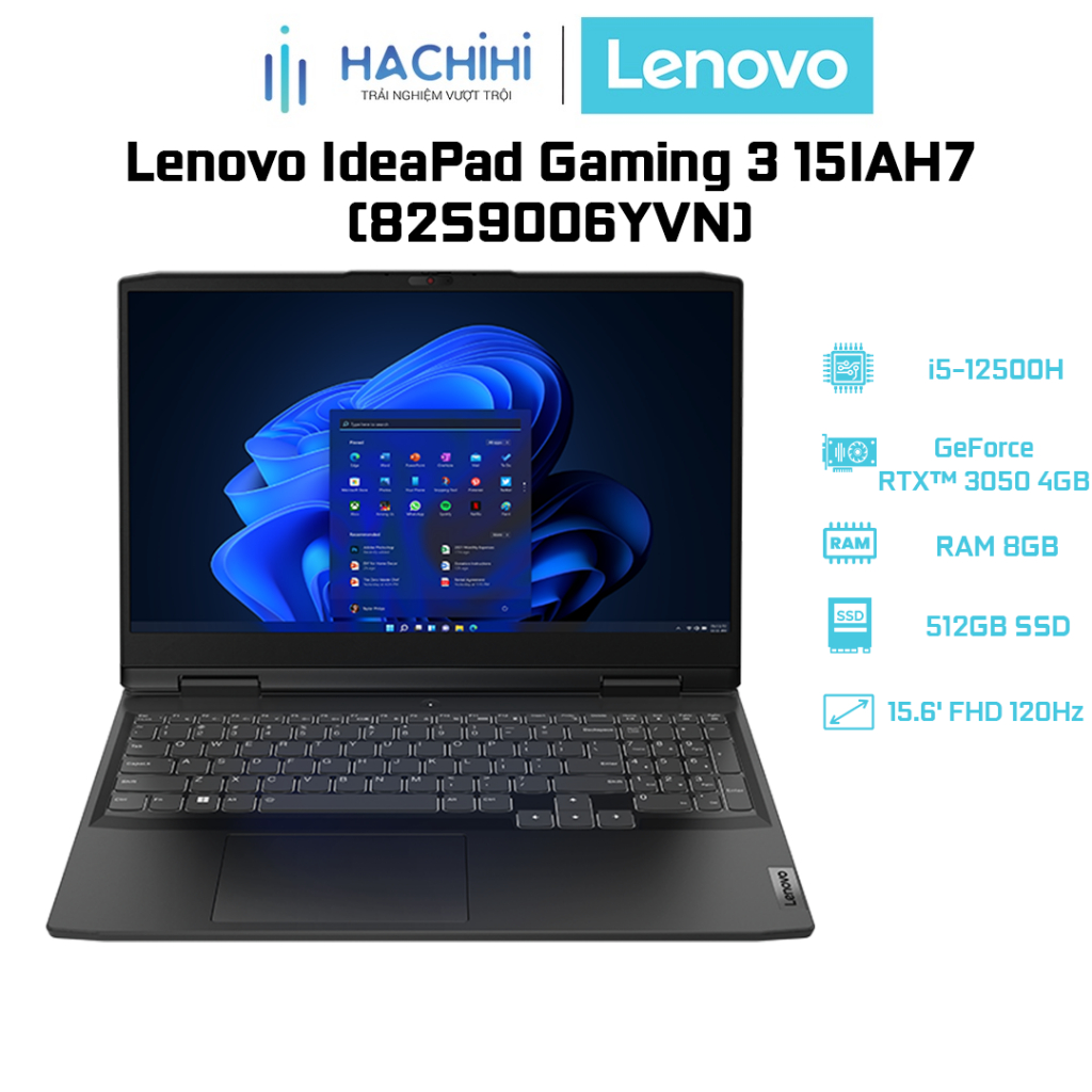 Laptop Lenovo IdeaPad Gaming 3 15IAH7 82S9006YVN (i5-12500H | 8GB | 512GB | GeForce RTX™ 3050 4GB | 15.6' FHD 120Hz)