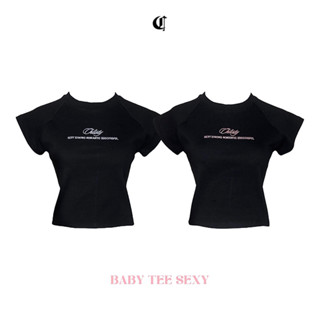 Áo thun baby tee Chlisty Baby Tee Sexy vải thun gân thêu chữ trắng/hồng co giãn basic y2k size lớn nữ 40kg-90kg