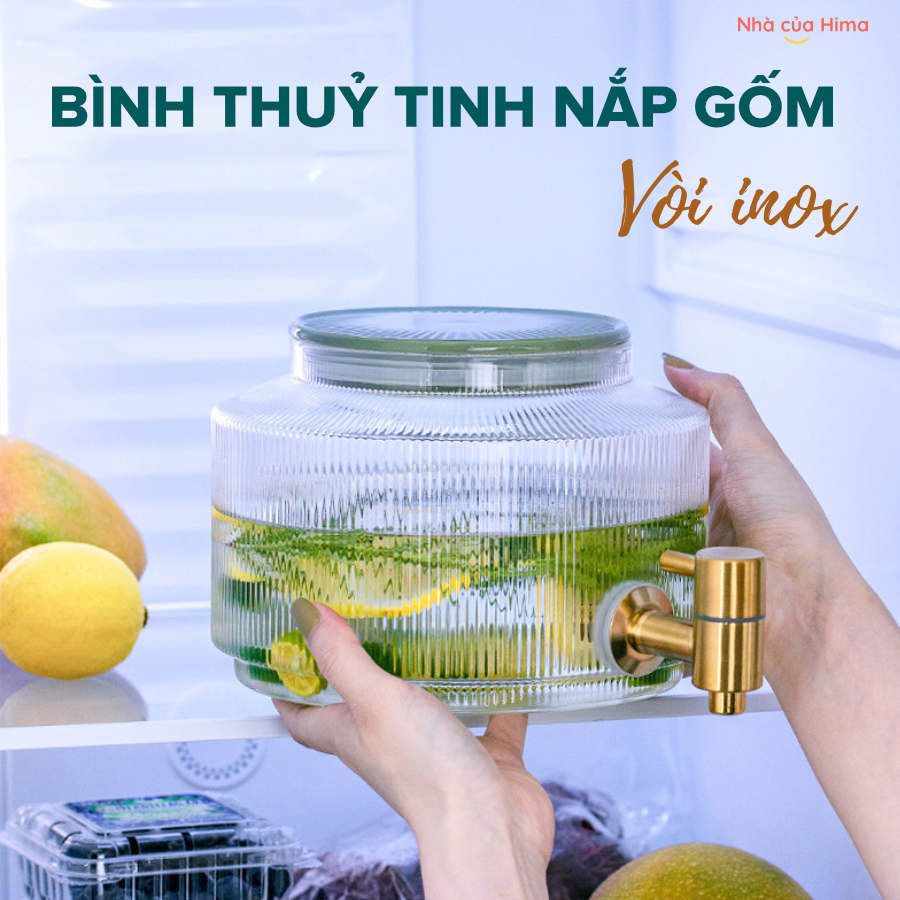 Bình thuỷ tinh inox304 nắp gốm xanh cổ vịt 2,8L cực xinh xắn