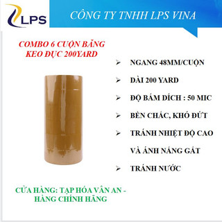 Lốc 6 cuộn băng keo đục 200 yard, trọng lượng 1.600gr