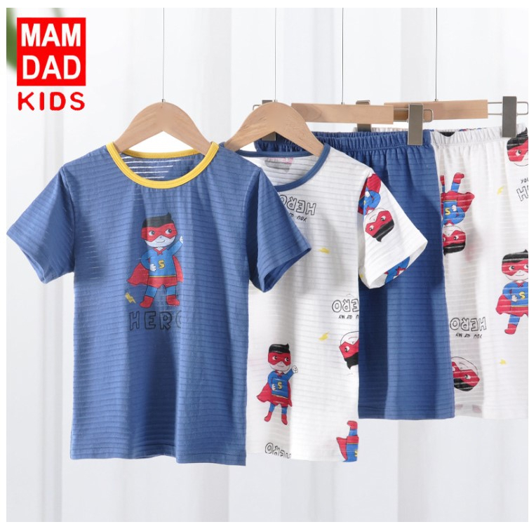 Bộ siêu nhân bé trai hãng Mamdadkids chất cotton tre mềm mát, thấm mồ hôi sẵn size 150