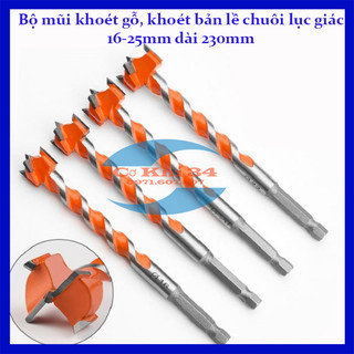 Bộ mũi khoan gỗ chuôi lục giác - Mũi khoét lỗ bản lề tròn 16-25mm dài 130mm