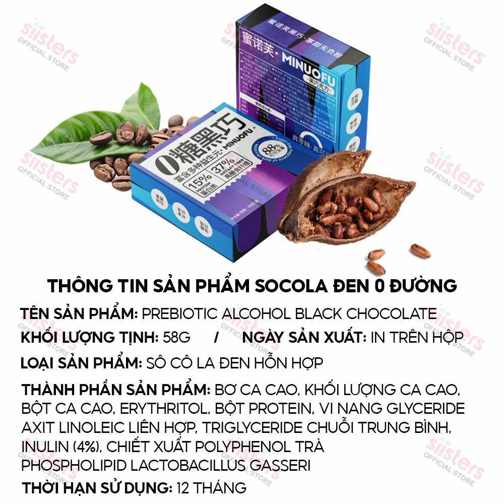 Socola đen đắng nguyên chất không đường ăn kiêng - Dark Chocolate Kẹo Sô cô la bơ ca cao tốt cho sức khoẻ Hộp 58g