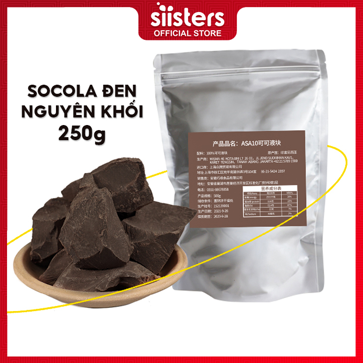 Socola đen nguyên khối nguyên liệu làm bánh gói 250g dùng làm kẹo bánh kem đồ uống chocolate tốt cho sức khoẻ