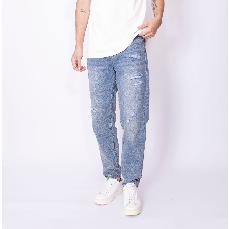 Quần Jean baggy nam LAB+ COTTONLAB màu xanh nhạt rách chất vải cotton mềm mịn không co dãn LAB221119