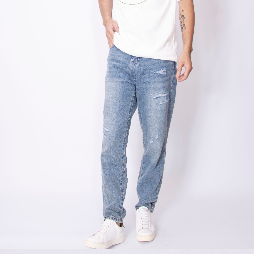 Quần Jean baggy nam LAB+ COTTONLAB màu xanh nhạt rách chất vải cotton mềm mịn không co dãn LAB221119