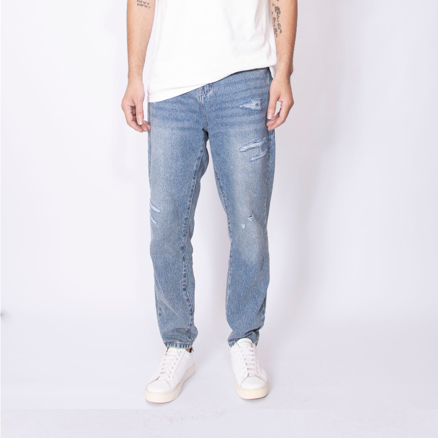 Quần Jean baggy nam LAB+ COTTONLAB màu xanh nhạt rách chất vải cotton mềm mịn không co dãn LAB221119