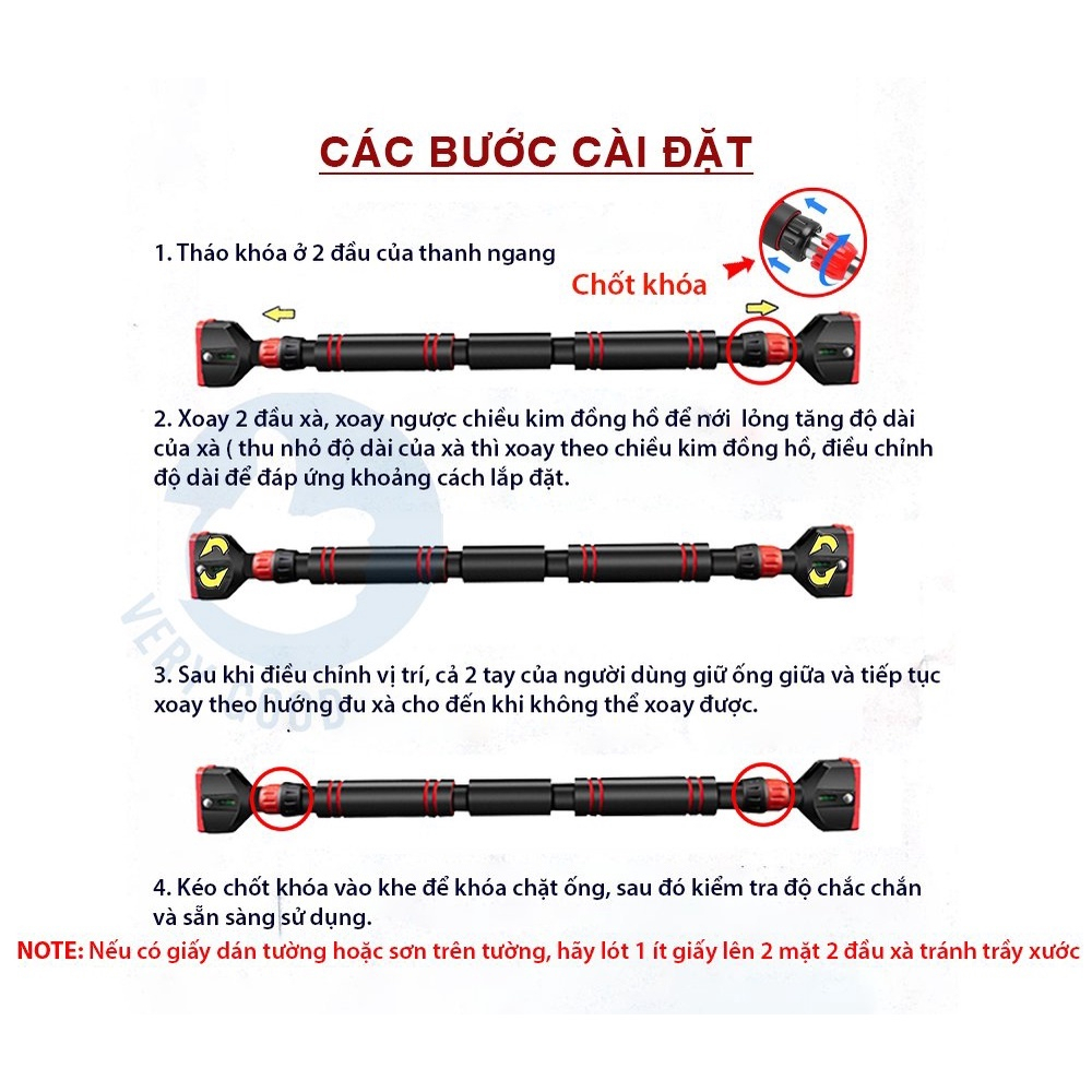 Xà đơn gắn cửa treo tường đa năng Xà đơn tập thể hình tại nhà Thanh xà đơn gắn tường chống xoay + 02 VÒNG TREO XÀ