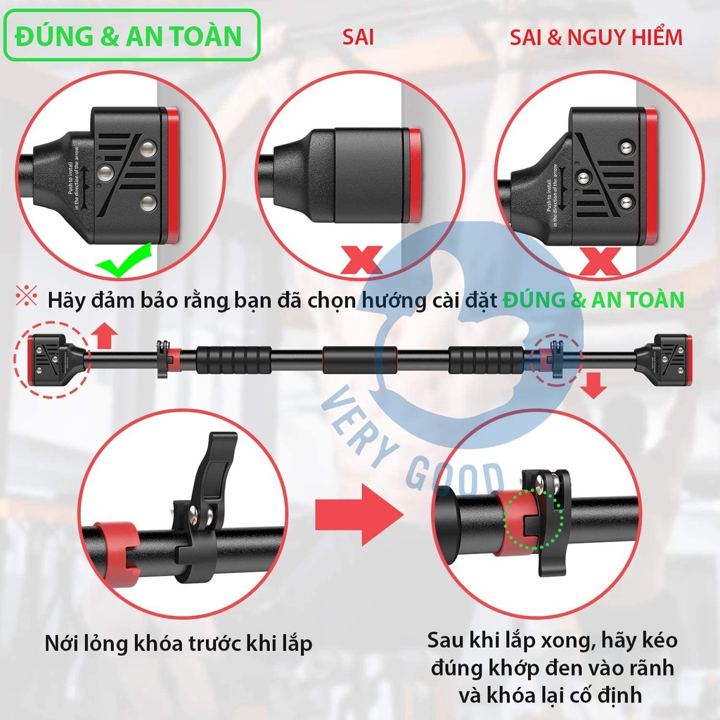 Xà đơn gắn cửa treo tường đa năng Xà đơn tập thể hình tại nhà Thanh xà đơn gắn tường chống xoay + 02 VÒNG TREO XÀ