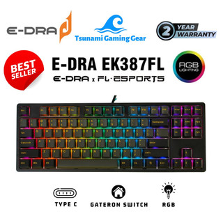 Bàn phím cơ gaming E-Dra EK387FL (RGB)/ EK387 Pro Gateron Switch/ Usb Type C - Hàng chính hãng