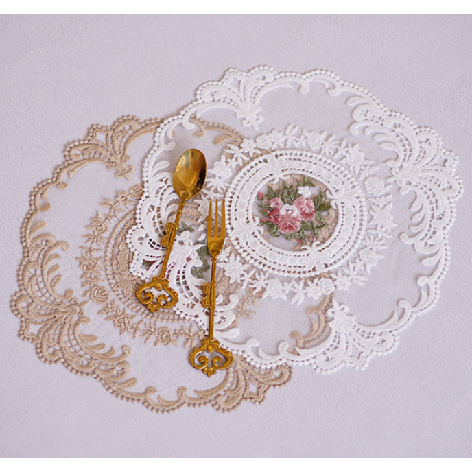 Tấm Lót Bàn Ăn Bằng Ren Thêu Hoa, Vải Ren Hoa Vintage Trải Bàn Trang Trí Tiệc