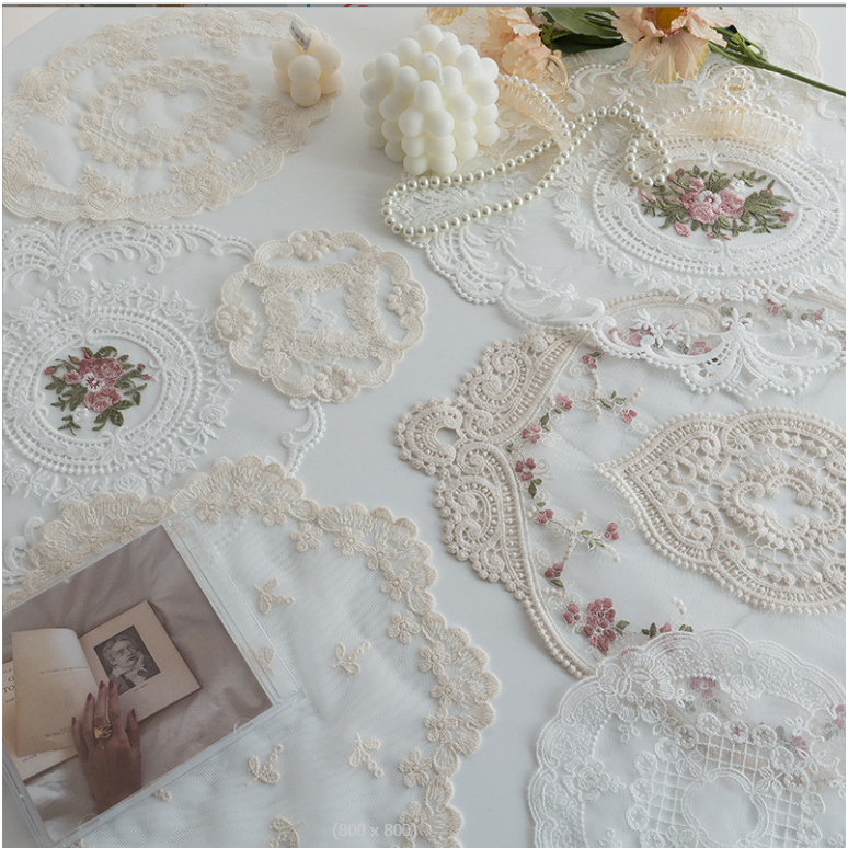 Tấm Lót Bàn Ăn Bằng Ren Thêu Hoa, Vải Ren Hoa Vintage Trải Bàn Trang Trí Tiệc