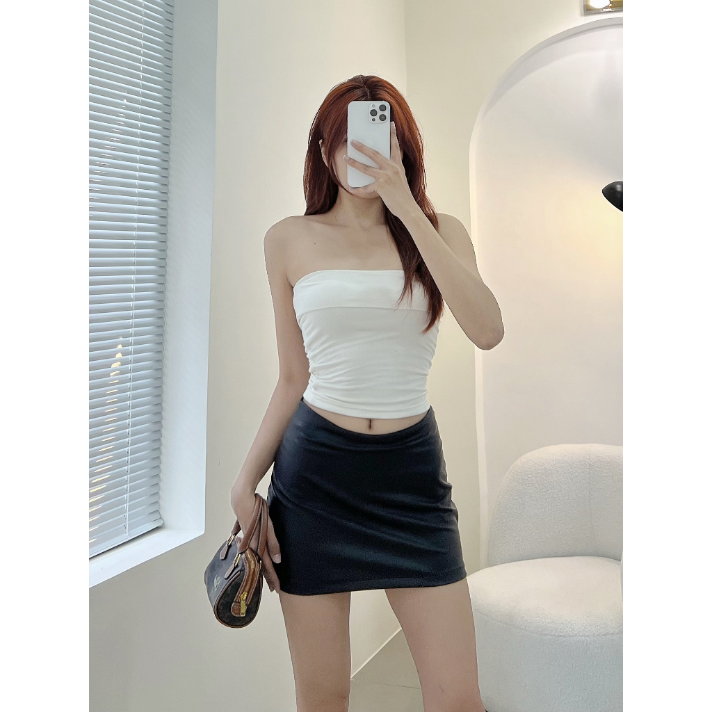 Áo ống gấp croptop nữ HHVINTAGE kiểu tube thun co giãn Top A97