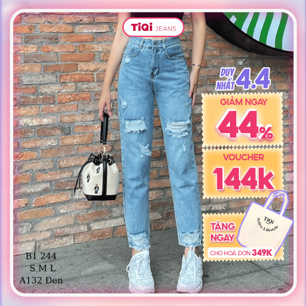 Quần Jean Baggy Nữ Rách Đùi Lưng Cao Tiqi Jeans B1-244