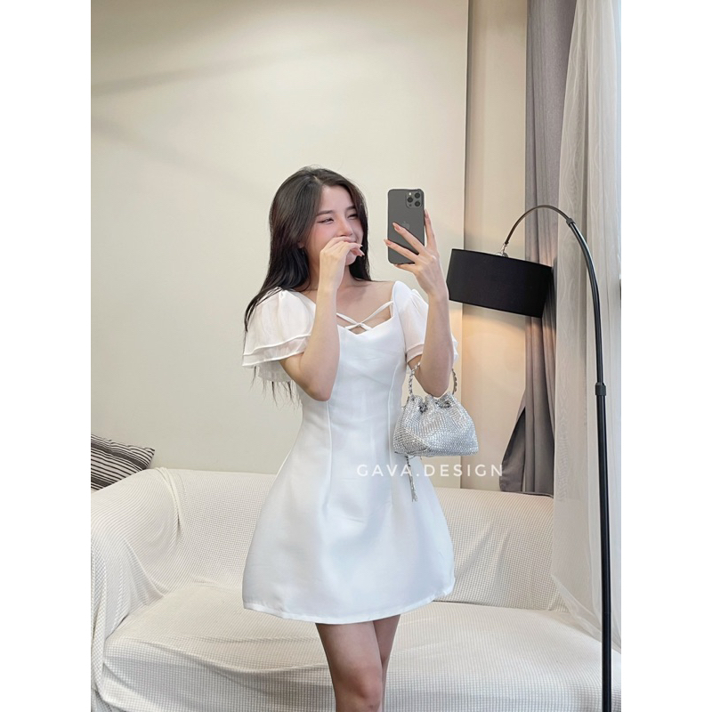 Váy tacta tay voan dây nơ ngực gava