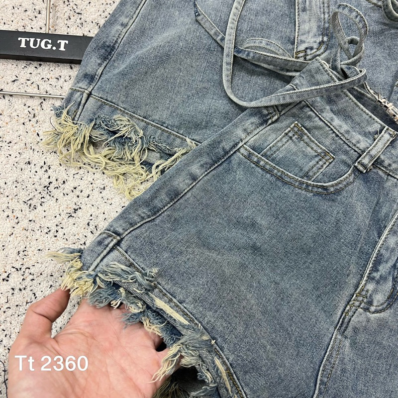 Quần Short cắt tua jeans kèm dây Wang hàng QC loại 1 ảnh thật - hàng có sẵn