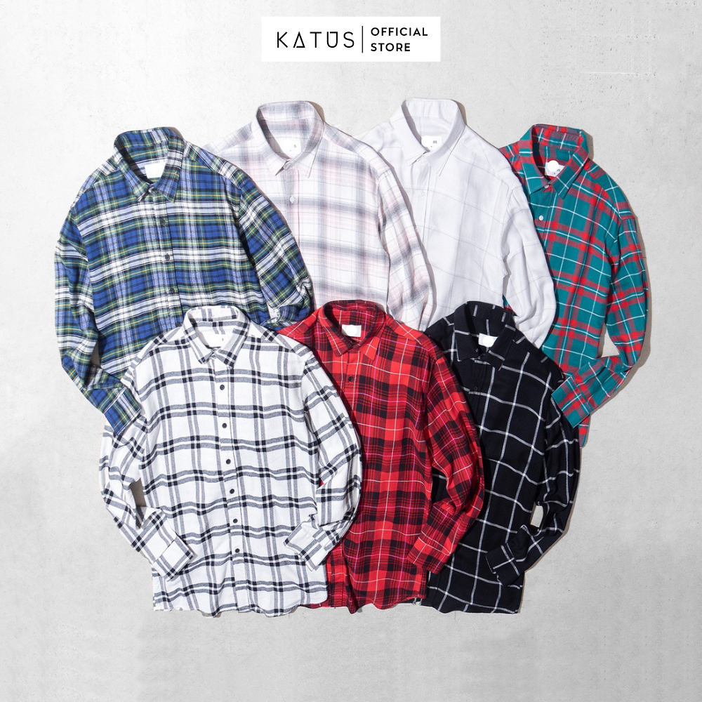 Áo sơ mi tay dài sọc Caro chất dạ mỏng mềm, thoáng mát form áo năng động trẻ trung | KATUS STORE 544