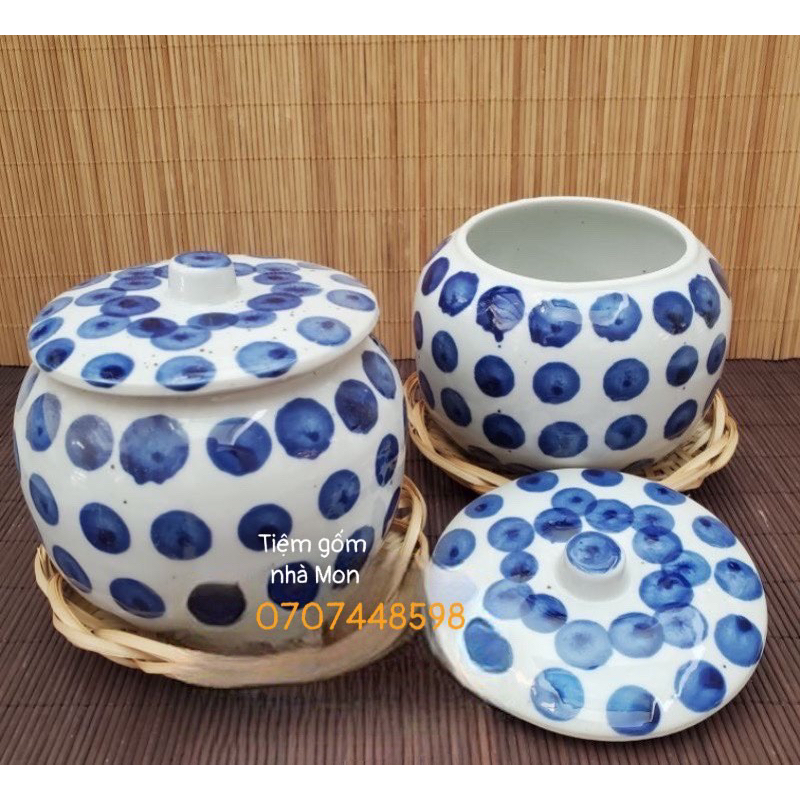 Thố Chấm Bi Gốm Sứ Tiềm Gà, Chưng Yến, Mắt Cá Ngừ 10*11cm (xem kĩ kích thước trong thông tin)