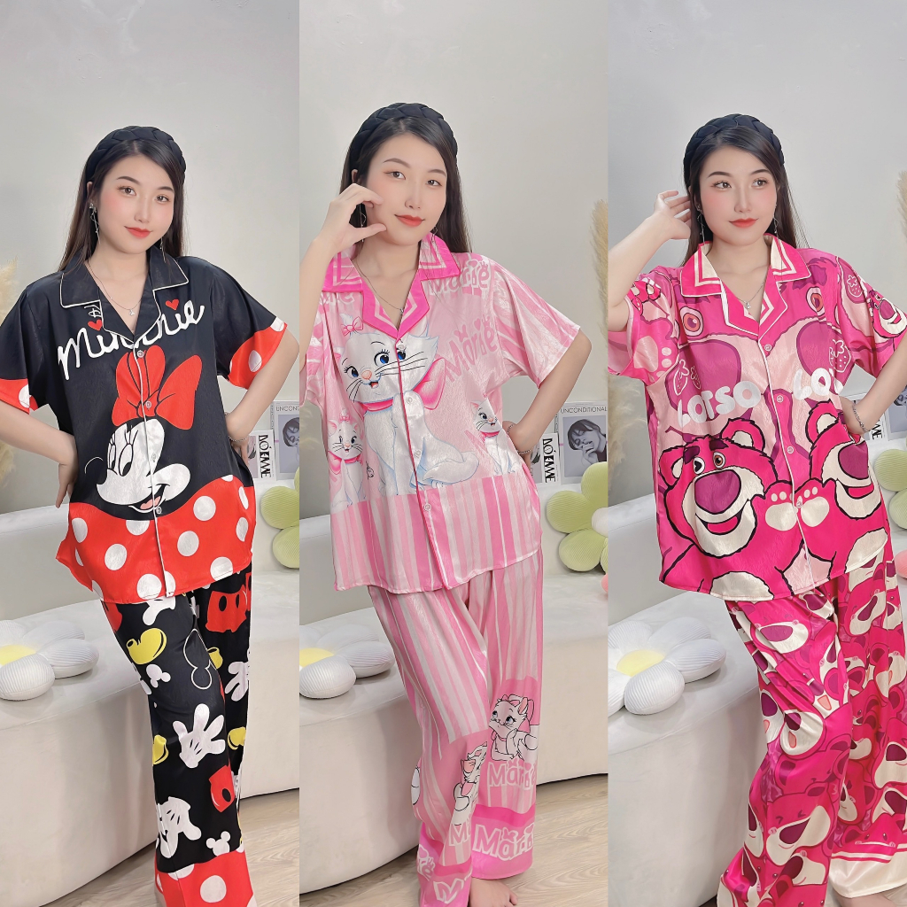 Bộ Đồ Ngủ Chibi Cute 70-90kg Bigsize Cao Cấp Kiểu Dáng Đẹp Vải Lụa Xước Mát Lạnh Mặc Cực Thích