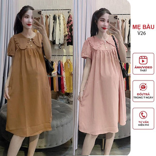 Váy đầm bầu công sở mùa hè phong cách tiểu thư hàng thiết kế - đầm bầu babydoll xinh mặc trước và sau sinh