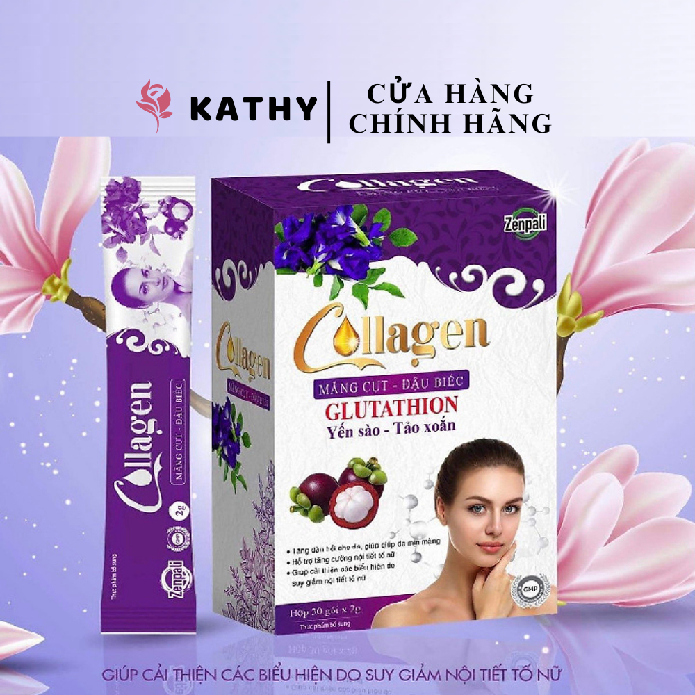 Collagen măng cụt đậu biếc hari store collagen Zenpali Chính Hãng Làm Đẹp Da Cân Bằng Nội Tiết Tố Nữ hộp 30 gói