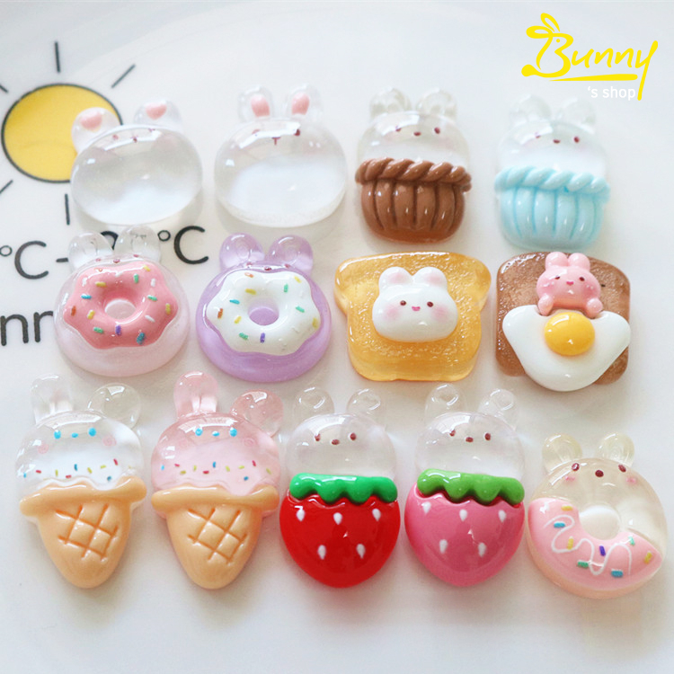 Charm sticker 3D nổi trang trí ốp điện thoại/ gắn bình nước siêu dễ thương hình thỏ, que kem