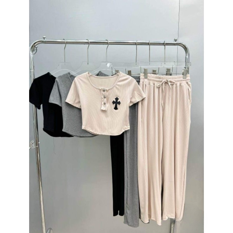 Sét Bộ áo thun Tay Ngắn chữ thập + Quần Xuông Hàng QC