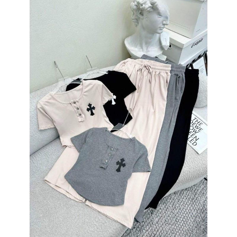 Sét Bộ áo thun Tay Ngắn chữ thập + Quần Xuông Hàng QC