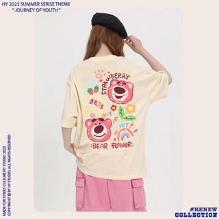Áo thun tay lỡ unisex gấu dâu lotso phối họa tiết dễ thương áo phông nam nữ
